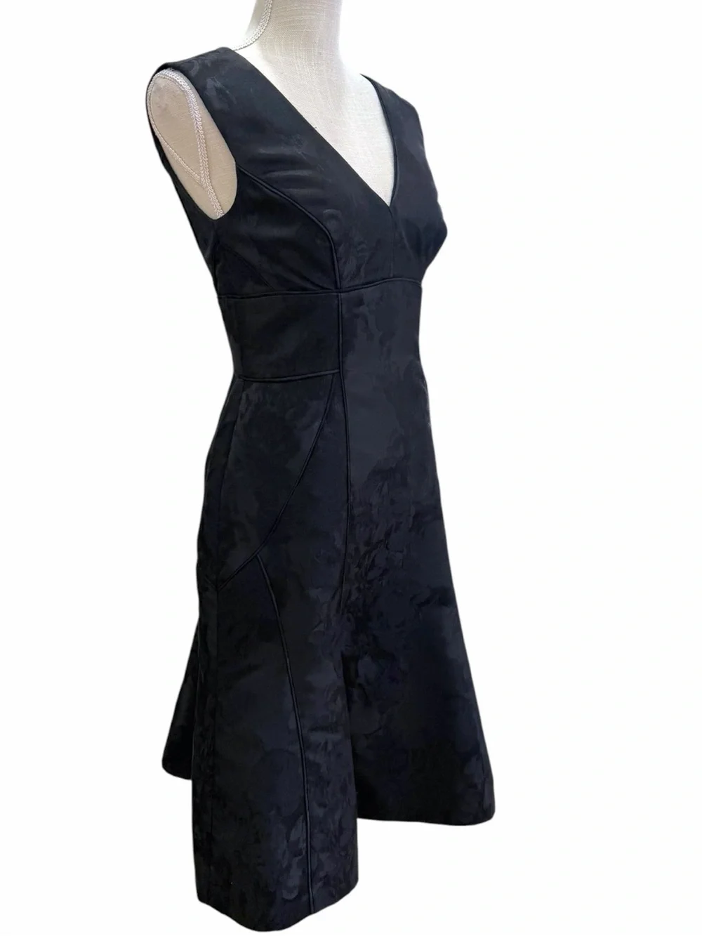 Vera Wang Black Floral Jacquard Fit & Flare Cocktail Dress Size 2